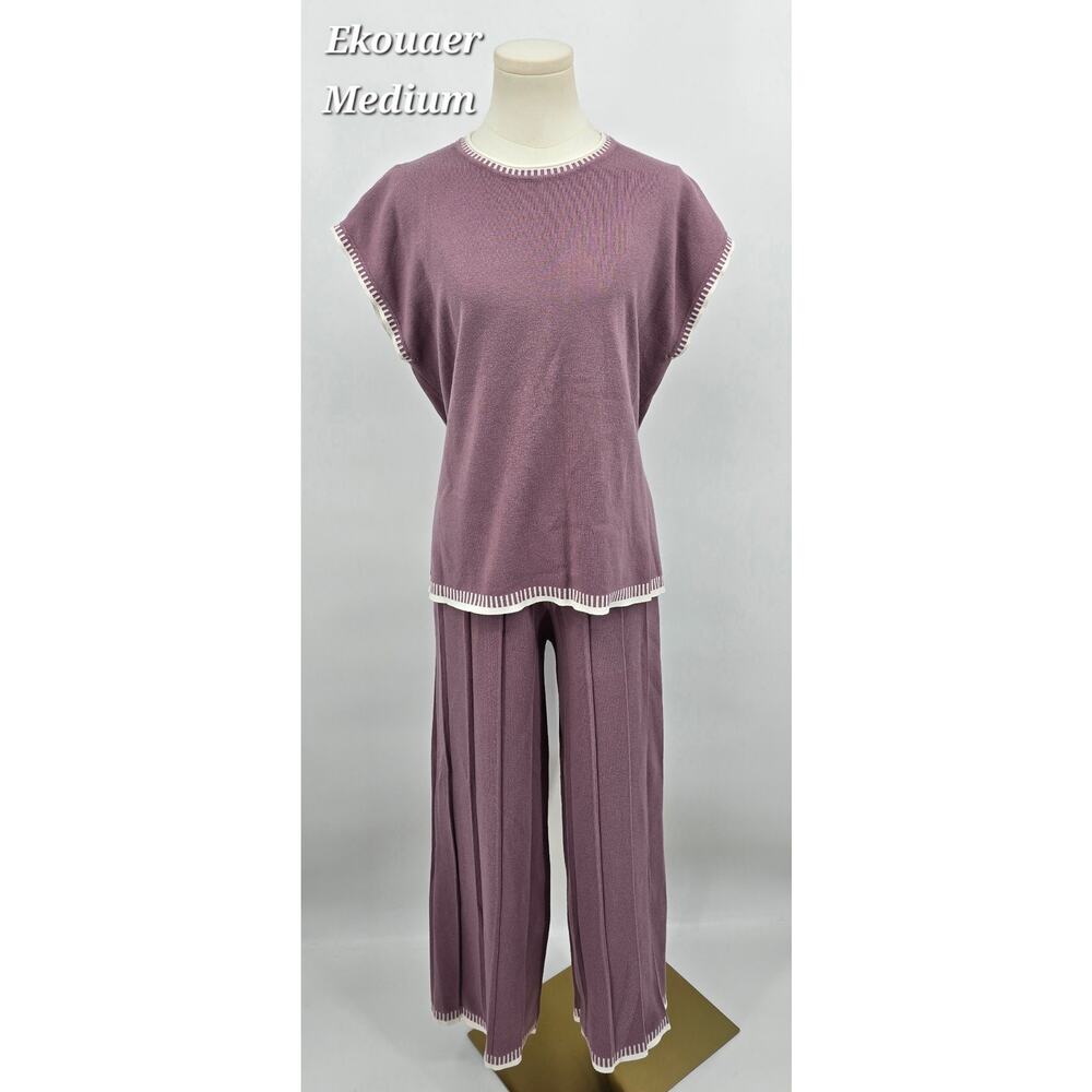 Ekouaer Comfort Chic Soft Girl Knit Lounge Set – Mauve Mocha – Size Medium